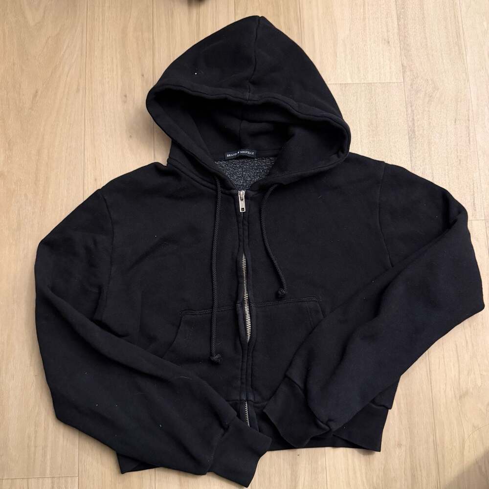 Brandy Melville Black Cropped Full-Zip Hoodie